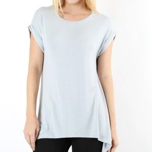Women’s Gray Short Sleeve Basic High-Low Top